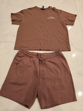 H&M Rust Brown Regular Fit Tee & Shorts Set